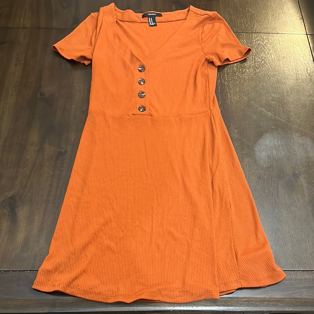 Forever 21 Orange Button-Front Dress